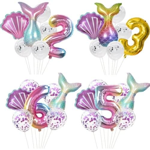 Mermaid Tail Balloons Rainbow Number Foil Balloon Mermaid Birthday Party Decoration 1 2 3 4 5 6 Years Birthday Supplies Globos