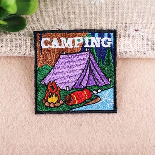 Camping (Size:5.2x5.1cm) Outdoor Adventure Camper Life Symbol Badge Embroidered Iron on Patch for Camper