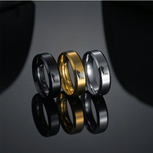 Japanese anime, Attack on Titan, 6mm stainless steel ladies Fashion Simple Mens Wedding Engagement Rings Fashionable Jewelry