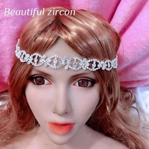 Womens fashion shiny Rhinestone Crystal adjustable forehead chain elastic hair band Girls Summer Style Hair Accessories Party