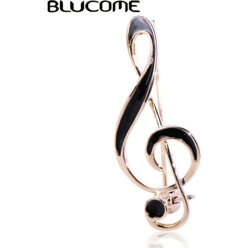 Blucome Classic Vivid Note Shape Brooch Black Enamel Alloy Gold Color Jewelry For Women Boy Suit Coat Scarf Party Ornaments Gift