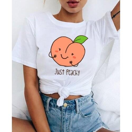 Women Casual Harajuku Tee Shirt Peach Juice Girl Cartoon T Shirt Fashion O-Neck T-shirts Summer Tshirt For Female Drop ship