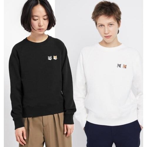 Women Hoodie 2021 Early Autumn New Niche Double Fox Head Embroidered Round Collar Pure Cotton Womens Hoodie Ladies