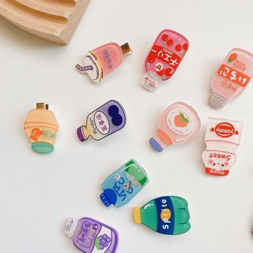1pcs Acrylic Cartoon Hairpin Childlike Beverage Bottle Hairpins for Girl Cute Kawaii Side Clip Hair Accessories Summer hairclips