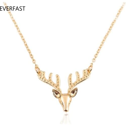 Everfast 1pc Antler Pendant Necklace 3D Punk Style Gold Silver Color Choker Necklaces Women Kids Love Gift Jewellry