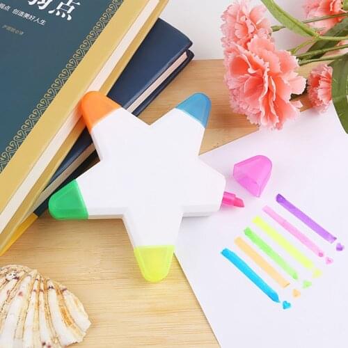 1pc Five-pointed Star Highlighter Five-color Marker Pens Book Highlight Marking Tool Kawaii Stationery School Office Supplies