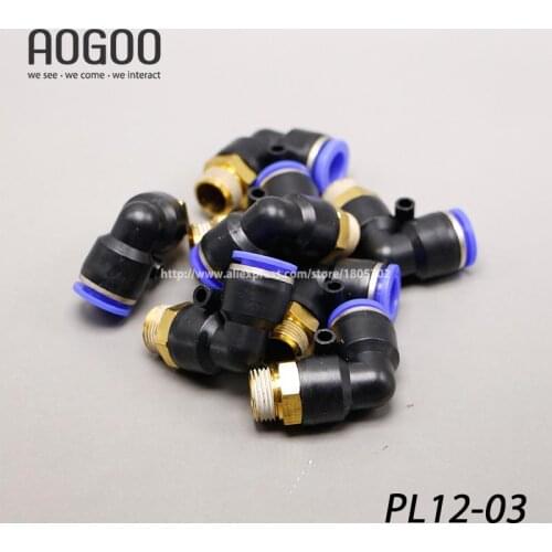 10Pcs/Lot PL12-03 12mm To 3/8 BSPT Elbow Male Air Pneumatic Quick Connect jointer Connectors Fitting