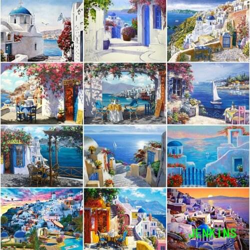 5D DIY Diamond Embroidery Landscape Full Square Diamond Painting Seaside Rhinestone Mosaic Building Cross Stitch Wall Art