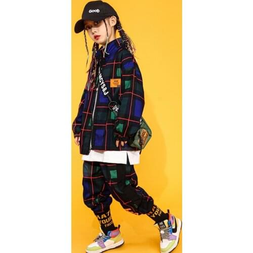 Childrens Sets Big Boys Girls Plaid Jacket Pant Streetwear Casual Hip Hop Teenager Tracksuits for Kids Coat Trousers Costumes