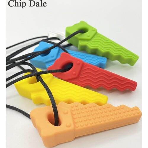 Chip Dale Zigzag Necklace Silicone Chew Teether for Baby Sensory Chewy Molar Pendant Toys for ADHD Kids Food Grade Gift