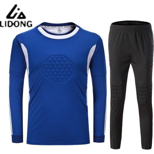 New Soccer Goalkeeper Jerseys Sets Kids Men Sponge Football Goal Keeper Tracksuit Uniforms Kits Goalie Training Tops Pants Suits