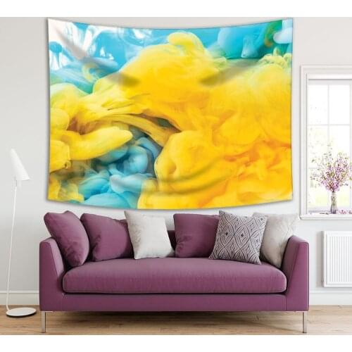 Tapestry Ink in Water Paint Splash Mixing Bright Colored Liquid Dye Abstract Modern Artwork Blue Yellow