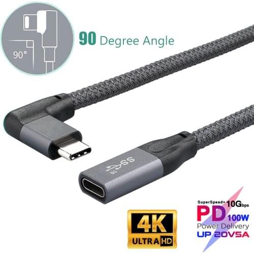 100W PD 5A Curved USB3.1 Type-C Extension Cable 4K @60Hz 10Gbps USB-C Gen 2 Extender Cord For Macbook Nintendo ASUS HP Laptop 1M