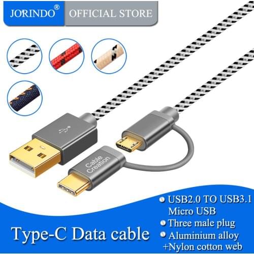 2 in 1 USB C Micro USB Cable, JORINDO Braided Two in One USB Type C & Micro-B to USB A Fast Charge Cord Compatible,USB-C Devices