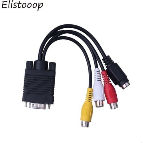 Sub-D 15 pin Male VGA SVGA TO S-Video 3 RCA Composite AV TV Out Adapter Converter Cable for Laptop PC Video Cards