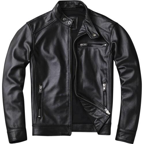 AYUNSUE Mens Leather Jacket Cowhide Real Genuine Leather Jacket Men Clothes Biker Motorcycle Leather Coat deri ceket KJ4114