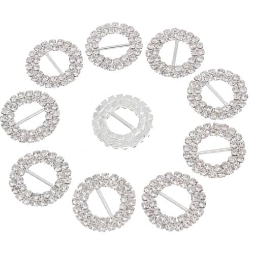 Brass Buckle With Rhinestones For Ribbon Slider DIY Wedding Invitation Card Decoration Sewing Hair Bow Accessories 10pieces