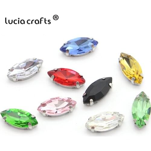 Lucia crafts 20pcs/lot 7*15mm Oval Horse Eye Crystal Glass Sew On Rhinestone with Claw apply to Clothing Decoration G0808