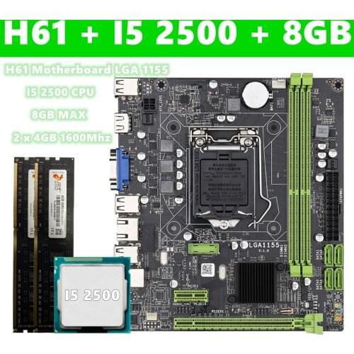Computer Working assembly H61 Motherboard LGA 1155 With I5 2500 CPU 8GB MAX 1600Mhz for Work Computer Mianboard set
