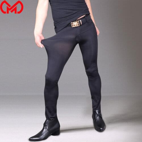 MEISE Ice Silk See Through Elastic Tight Trousers Sheer Transparent Pants Pencil Pants Erotic Lingerie Club Gay Wear Plus Size