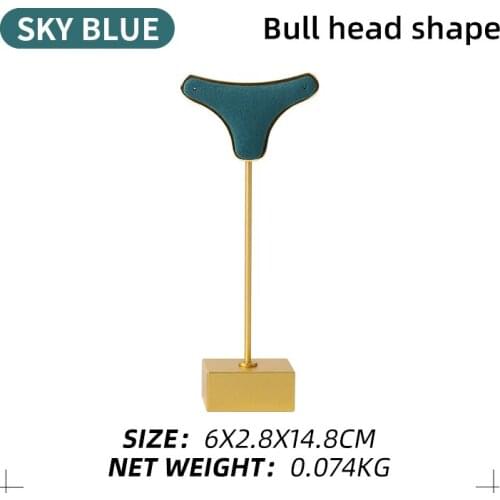 Metal Microfiber Blue Bull Head Shaped Jewelry Display Stand For Femal Earring Necklace Jewellery Holder Base Bracket Detachable