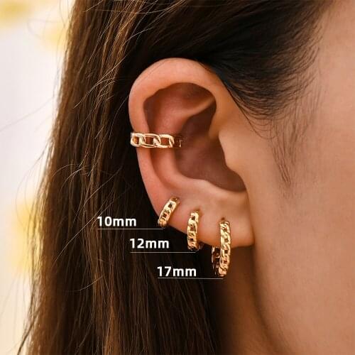 Minimalist Tiny Cuban Chain Circle Huggie Earrings for Women Punk Gold Ear Buckle Stacked Hoops Vintage Female Jewelry
