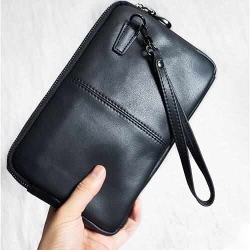 Genuine Leather Casual Men clutch Bags Phone Wallet Coin Purses Credit Card Holder Business Small Bag With 7.9 inch
