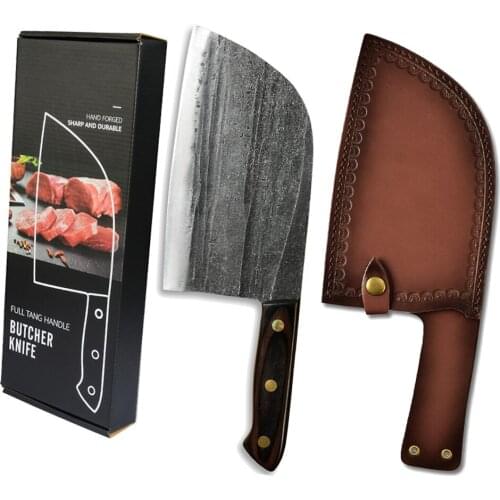 Butcher Knife Set High Carbon Stainless Steel 8 Inch Large Bone Poultry Meat Chopping Cleaver Leather Sheath Slaughter Cutter