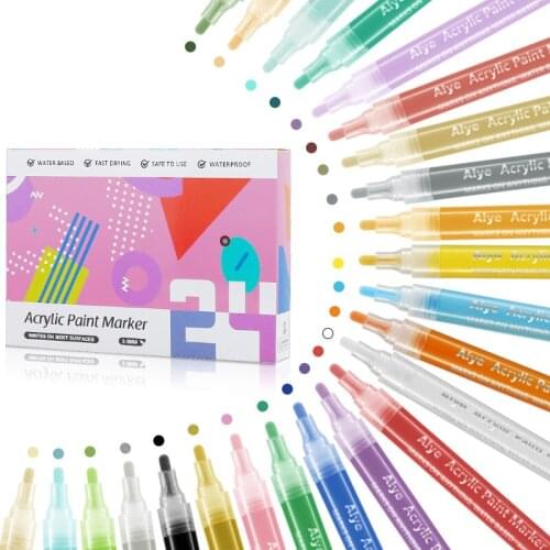 Acrylic Paint Marker Pens Set of 24 Colors Markers Water Based Paint Pen for Rock Painting Canvas Photo Album DIY Craft Glass