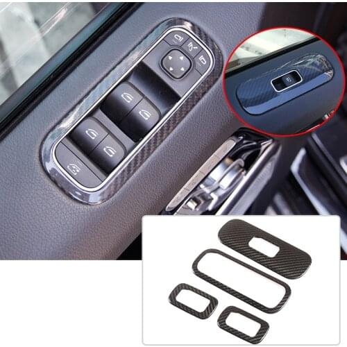 Real Carbon Fiber Car Inner Window Lift Switch Frame Trim Sticker For Mercedes G Class W463 2019-2020 Auto Accessories