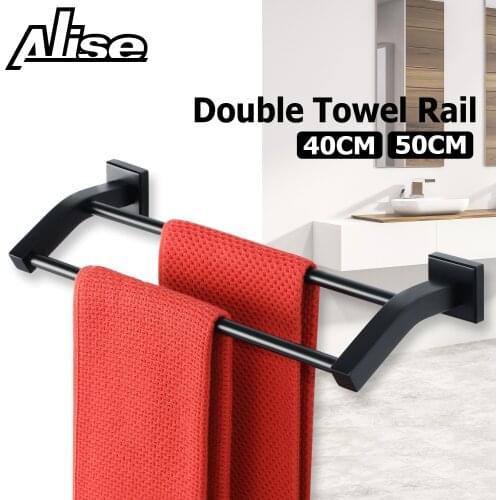 Double Towel Rail Wall Mounted 40 50CM Towel Rack Bathroom 304 Stainless Steel Black Towel Bar Towel Hanger Black Towel Holder
