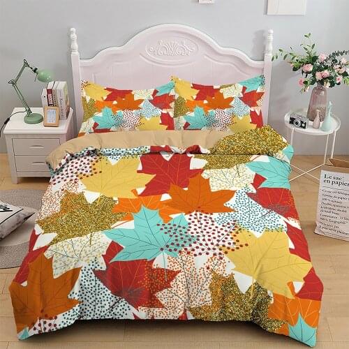 New 3D Printing Maple Leaf Bedding 2/3pcs Duvet Cover Sets Set Bedroom Decor (Single/Twin/Double/Full/Queen/King Size)