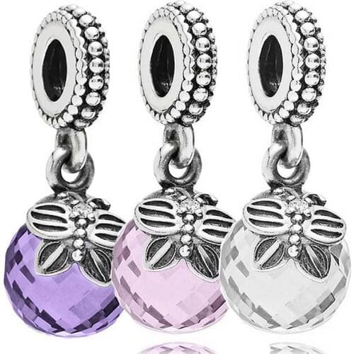 Original Cute Clear Pink & Purple butterfly With Crystal Pendant Beads Fit 925 Sterling Silver Charm Europe Bracelet Jewelry