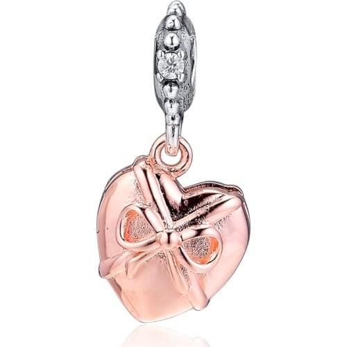 Fits For Pandora Charms Bracelets Brazillian Heart Rose Dangle Beads 100% 925 Sterling-Silver-Jewelry Free Shipping
