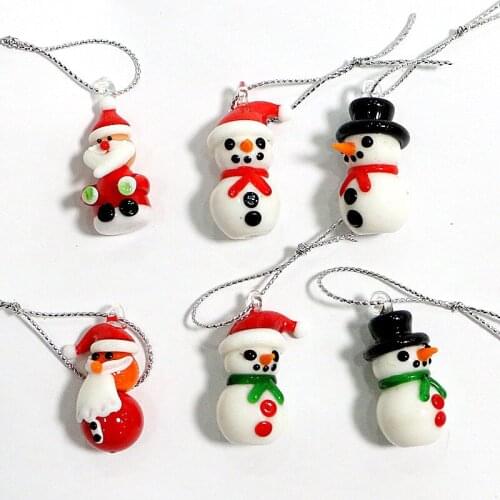 Hanging Handmade Glass Santa Claus Snowman Art Ornaments Creative Cute Mini Pendant Home Garden Christmas Tree Decor Accessories