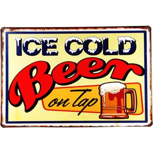 Christmas Gift Ice cold beer Painting Vintage tin plate art table decor for Home Bar