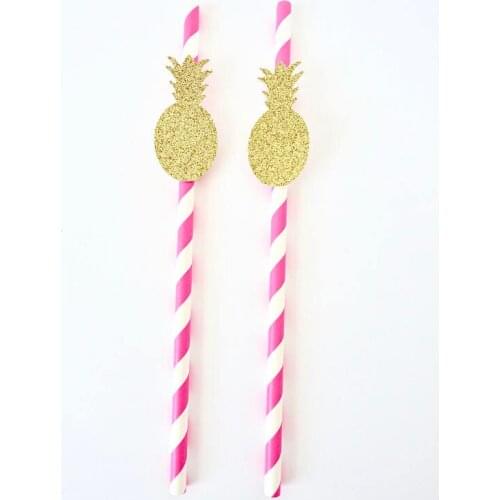 Gold Glitter Pineapple Paper Straws - Set of 25 - Tropical Party