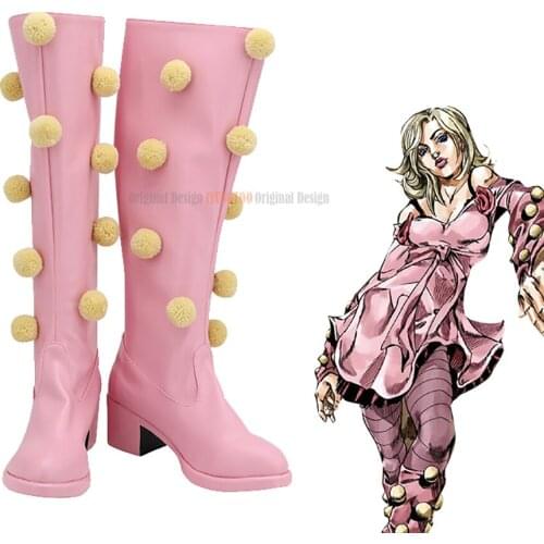 SBR Lucy Steel Pink Shoes Cosplay JoJos Bizarre Adventure 7 Lucy Steel Cosplay Boots Custom Made for Unisex