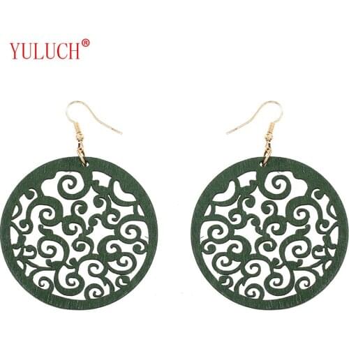 YULUCH Special wood Chinese style hollow cutout earrings for women party art jewelry accessories girl gifts M004