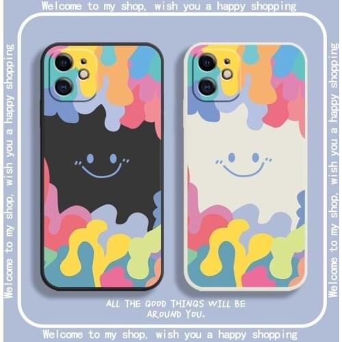 Luxury Smile Square Silicone Case for iPhone Xs Max X Xr 6 6s 8 7 Plus Colorful Lens Protect Cover for iPhone 11 12 Pro Max SE 2