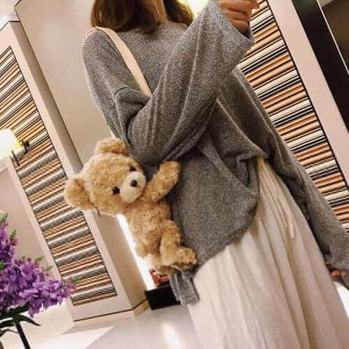 Cute Smile Bear Plush Doll Lolita Handbag New Faux Fur Messenger Bags Christmas Gifts Cute Kids Schoolbag Bear