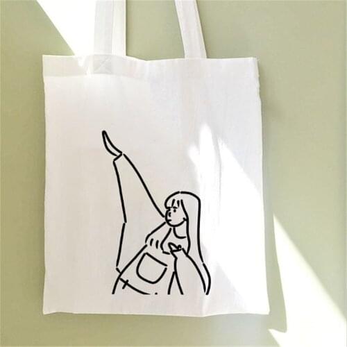 Ladies Handbag Women Canvas Shoulder Bag Harajuku Cute Print Aesthetics Female Tote Grocery Reusable Eco Foldable Shopping Bag