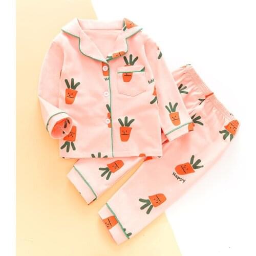 Spring Children Girls Pajamas Sets Lycra Cotton Sleepwear Baby Girls Solid Cute Print Kids Top And Pants 2pcs Loungewear Fall