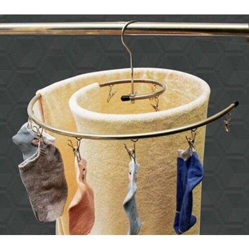 Stainless Steel Blanket Hanger Round Spiral Quilt Sheets Hanger Rotating Drying Rack with Clips