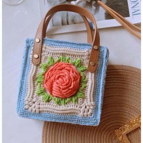 Women Handbag Handmade Yarn Crochet Exclusive Design Fashion Soft Flower Lady Shopping Shoulder Bag