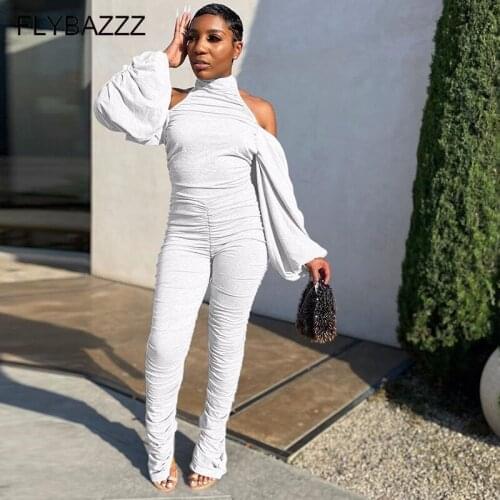 Sexy Backless Slash Neck Ruched Stacked Female Jumpsuits Long Sleeve Bodycon Romper Yoga Sets Fall 2020 Women Clothing Overalls