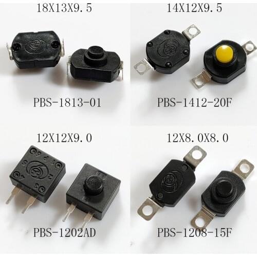10CS Flashlight Button Power ON-OFF Latching/Self locking PBS Button 18x13mm/14x12mm/12x12mm/18x12mm DC 30V 1A Plastic Button