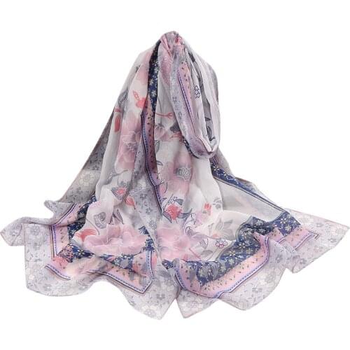 2020 Women Striped Flower Print Scarves Long Wrap Scarf Fashionable Silk Shawl Scarves 160*50cm Cashmere Luxury Шарфы Женские