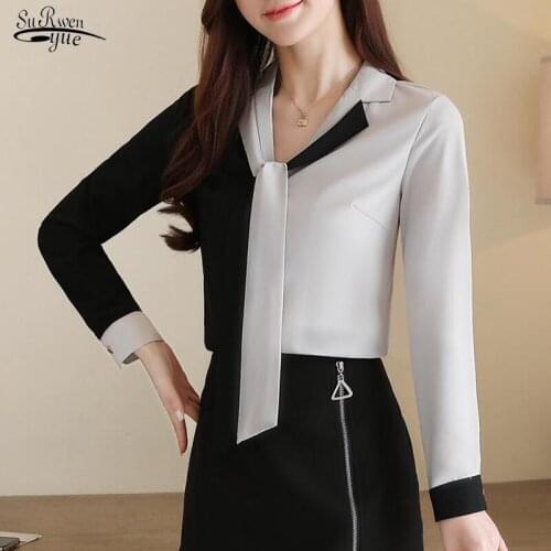 2021 Long-Sleeve Elegant Chiffon Shirt Women Autumn New Style Korean Loose Plus Size Gray Women Blouse V-neck Lady Clothes 10753