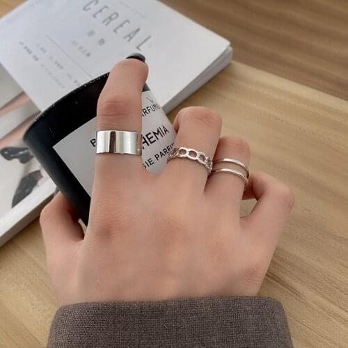 3PCS/SET Korea Punk Vintage Metal Chain Open Rings for Women Gold Silver Color Adjustable Wide Ring Set Party Jewelry Gifts